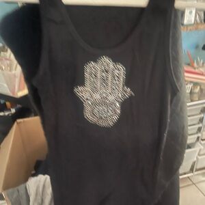 Black Tank Top with Silver Hand Design